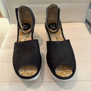 Fly London Women's Black Wedge Sandals